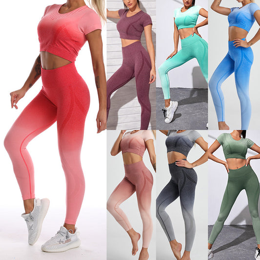 European and American Hanging and Dyeing Seamless Gradual Change Yoga Suit High-end Women's Tight Line Sports Suit Fitness Suit