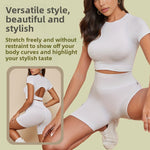 Seamless Knitted Outdoor Sports T-shirt Shorts Yoga Clothes Women's High Elastic Shock-proof Running Fitness Suit