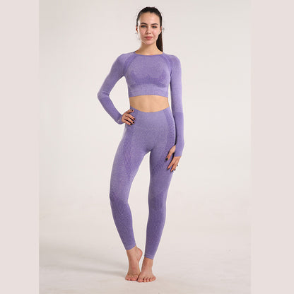 European and American Sexy Seamless Knitted Sports Yoga Outfit Set - Women's Quick-dry Compression High-end Fitness Apparel Set