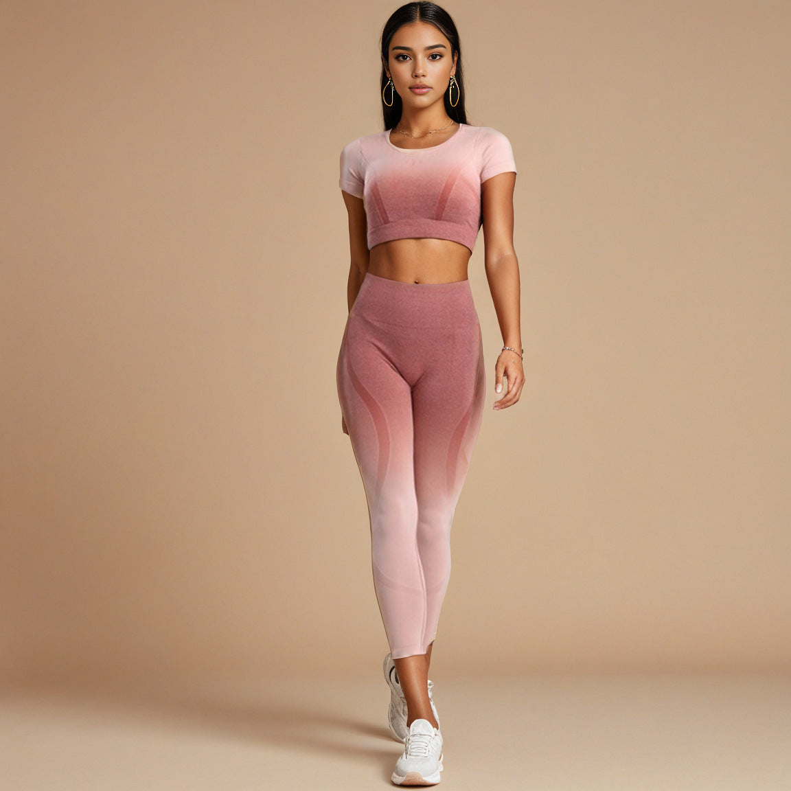 Gradient Seamless Hanging Dyeing Yoga Suit Set Tight Sports Vest Knitted Fitness Wear for Women