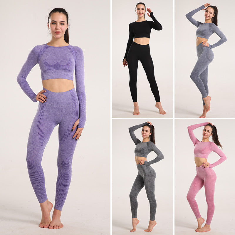 European and American Sexy Seamless Knitted Sports Yoga Outfit Set - Women's Quick-dry Compression High-end Fitness Apparel Set