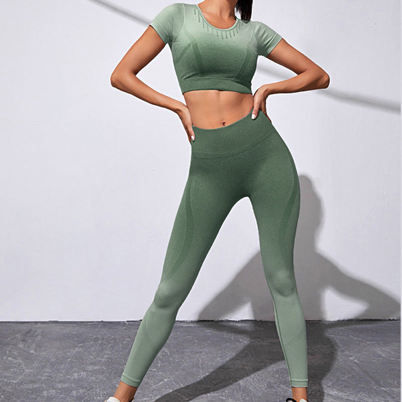 European and American Hanging and Dyeing Seamless Gradual Change Yoga Suit High-end Women's Tight Line Sports Suit Fitness Suit