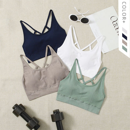 Sports Bra Without Underwire Fixing Cup Small Breast Non-empty Cup Shockproof Running Sports Bra Thin Straps Shockproof Beautiful Back