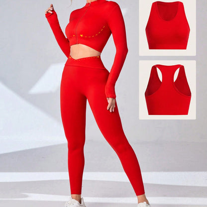 New Yoga Suit, High-end Summer Tight Three-piece Sports Fitness Suit, Women's Suit, Vest, Long-sleeved Trousers.