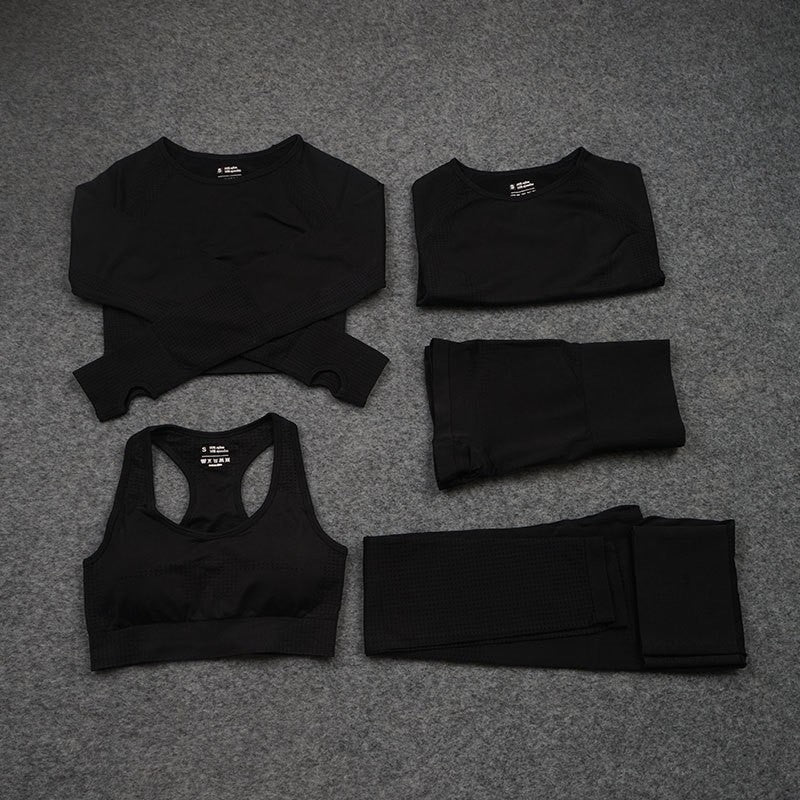 European and American Sexy Seamless Knitted Sports Yoga Outfit Set - Women's Quick-dry Compression High-end Fitness Apparel Set