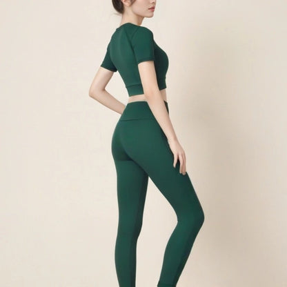 Fitness Yoga Suit Set, High-end Summer, Tight Yoga Suit, Two-piece Set, Trousers, Short-sleeved Pilates Fitness Suit