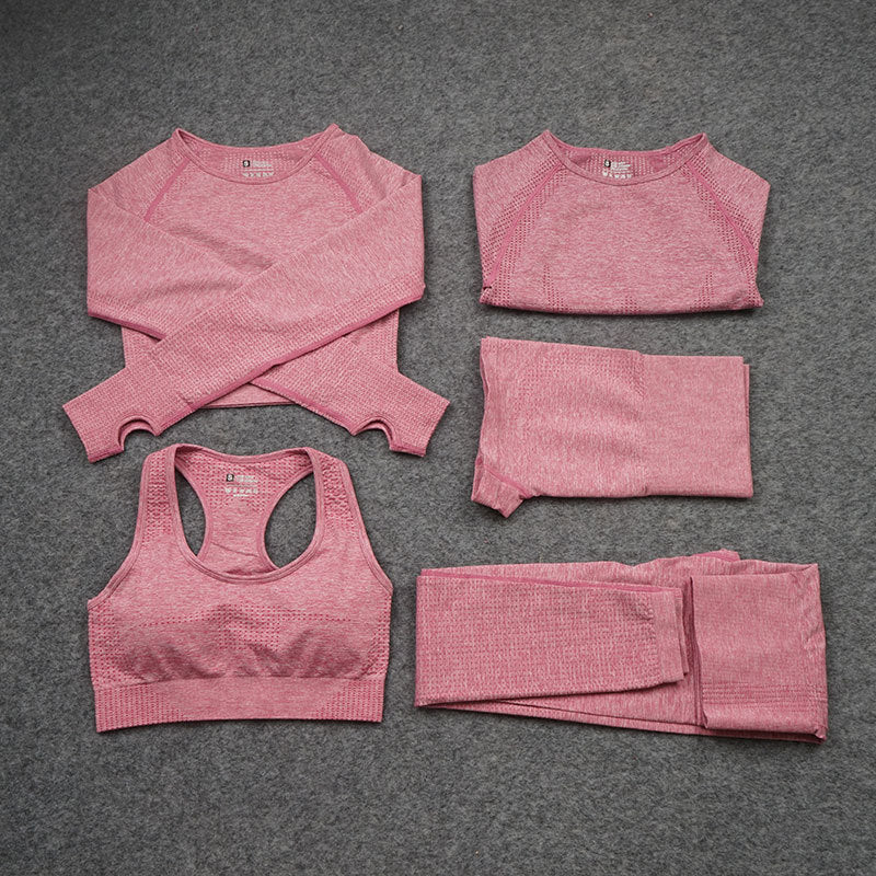 European and American Sexy Seamless Knitted Sports Yoga Outfit Set - Women's Quick-dry Compression High-end Fitness Apparel Set