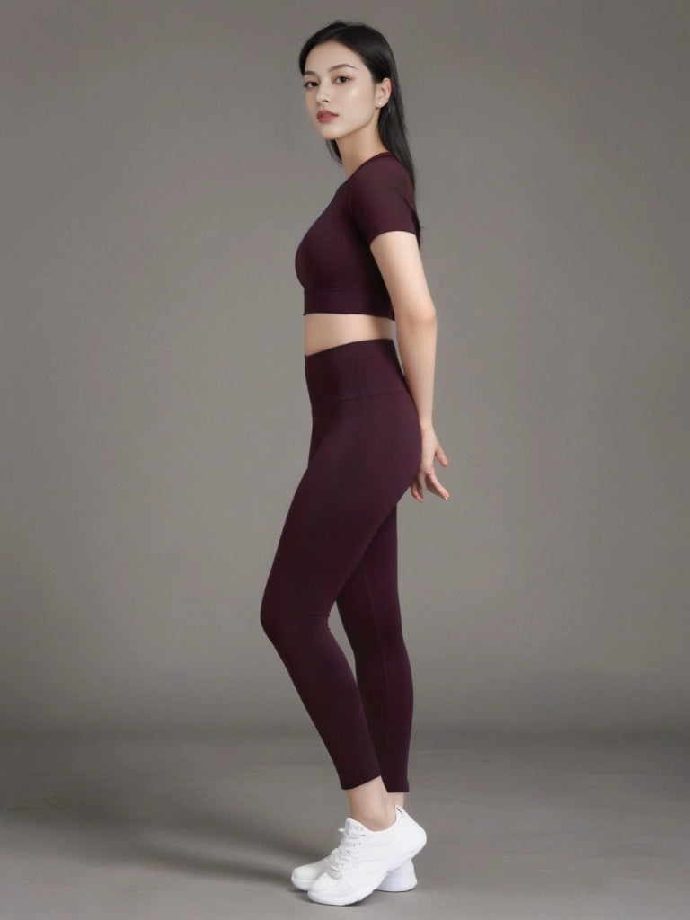 Fitness Yoga Suit Set, High-end Summer, Tight Yoga Suit, Two-piece Set, Trousers, Short-sleeved Pilates Fitness Suit