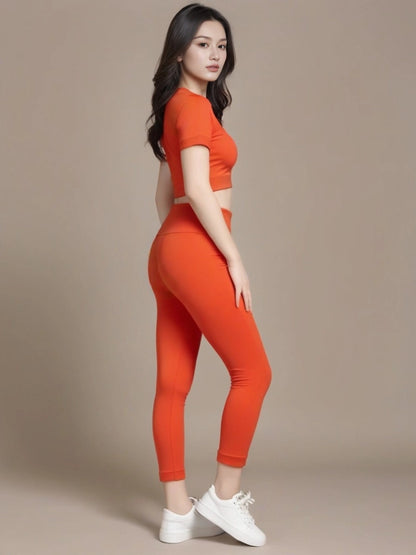 Fitness Yoga Suit Set, High-end Summer, Tight Yoga Suit, Two-piece Set, Trousers, Short-sleeved Pilates Fitness Suit