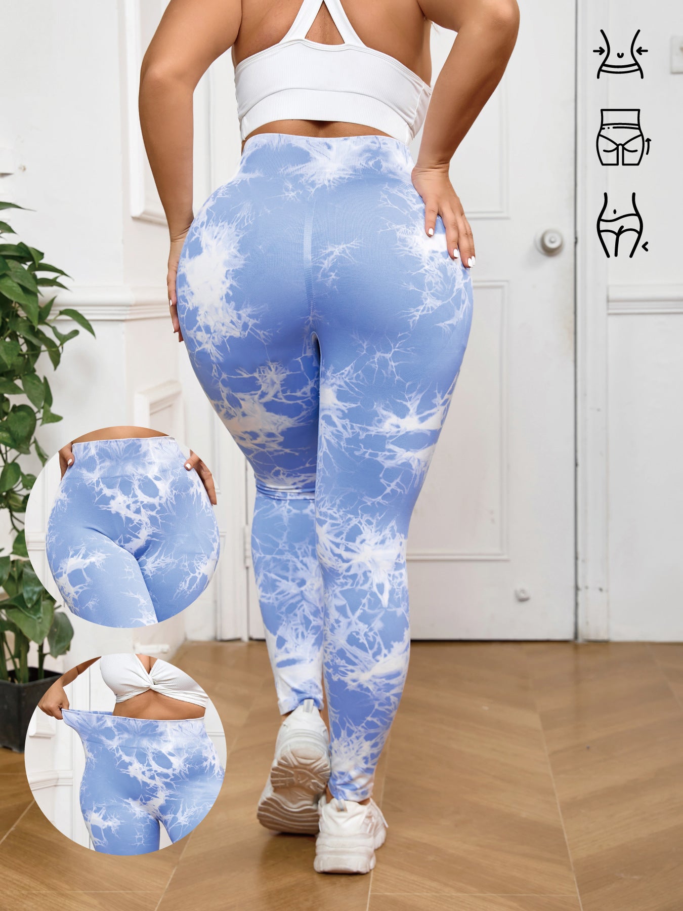 Summer Peach Buttocks Large Size Yoga Pants with Hip Line Tight High Waist Tie-dye Large Size Fitness Pants Quick-drying Outer Wear Women