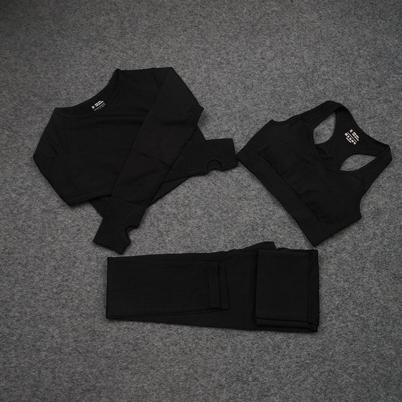 European and American Sexy Seamless Knitted Sports Yoga Outfit Set - Women's Quick-dry Compression High-end Fitness Apparel Set