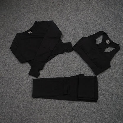 European and American Sexy Seamless Knitted Sports Yoga Outfit Set - Women's Quick-dry Compression High-end Fitness Apparel Set