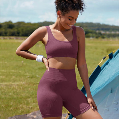 Sweat Yoga Suit Set Skinny Elastic Sports Vest Seamless Buttocks Naked Three-point Yoga Fitness Pants