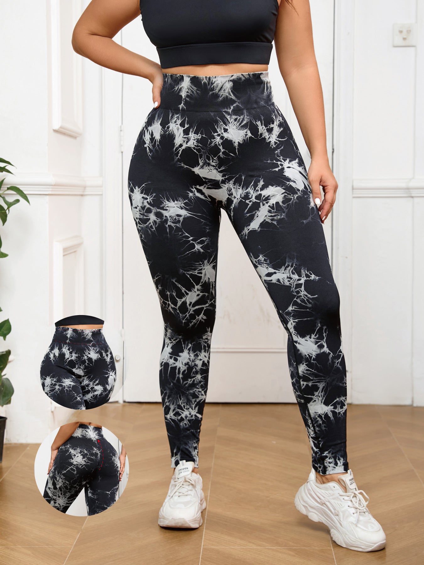 Summer Peach Buttocks Large Size Yoga Pants with Hip Line Tight High Waist Tie-dye Large Size Fitness Pants Quick-drying Outer Wear Women