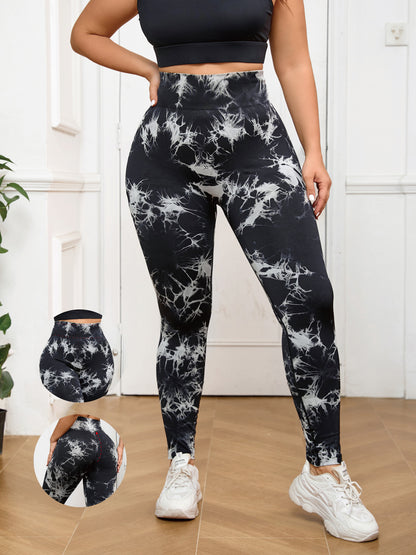 Summer Peach Buttocks Large Size Yoga Pants with Hip Line Tight High Waist Tie-dye Large Size Fitness Pants Quick-drying Outer Wear Women
