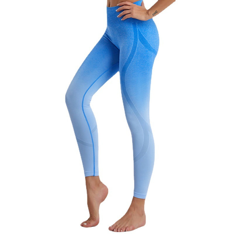 Europe and The United States Gradual Change Seamless Hanging Dye Yoga Suit Tight Mesh Vest Knitted Sports Fitness Pants Women