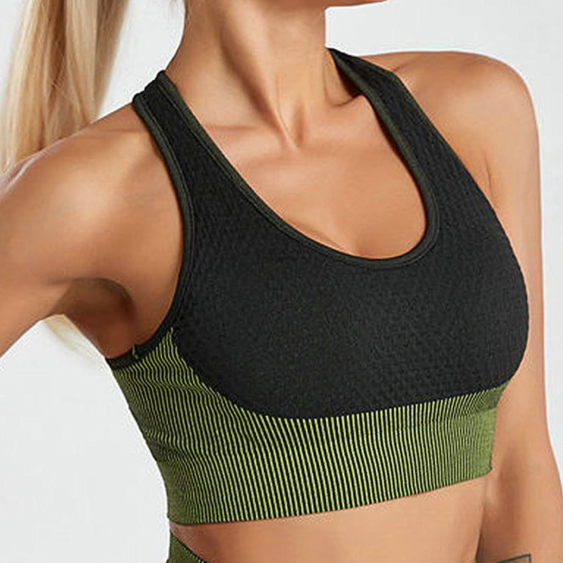 Seamless Quick-drying Sports Tight-fitting Elastic Mesh Fitness Clothes Breathable with Chest Pads Yoga Tops Bras Fitness
