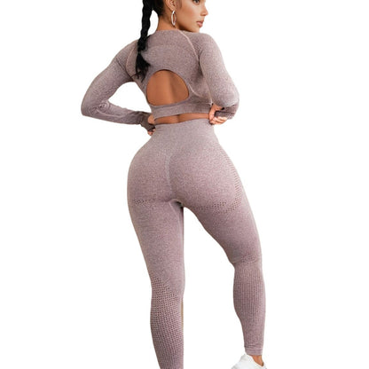 Quick-drying Seamless Yoga Suit, Shockproof Yoga Hollowed-out Vest, Women's High-waisted Hip-lifting Fitness Trousers