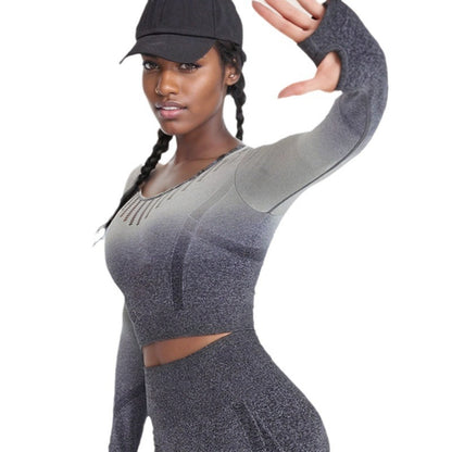 Professional Yoga Long-sleeved Top Spring and Autumn Sports Running Gradual Change Tight Running Fitness Top Sports Long Sleeves