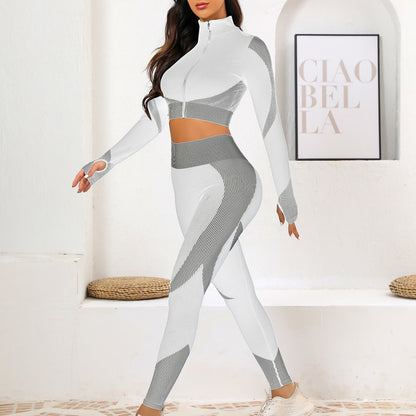 Popular Yoga Suit Set Long Sleeves Trousers Tight Nude Yoga Suit