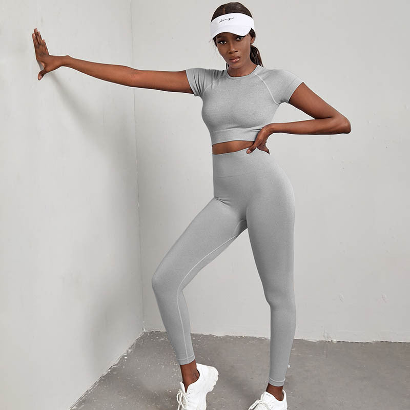 Fitness Yoga Suit Women's Summer European and American High-end New Double-sided Abrasive Nude Breathable Sports Suit