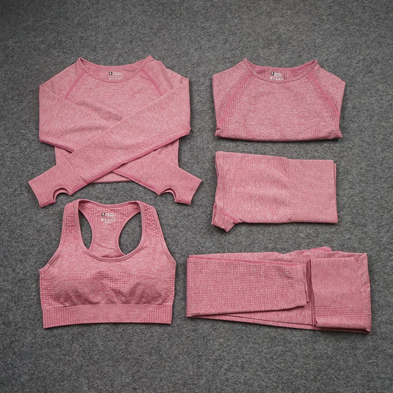 European and American Sexy Seamless Knitted Sports Yoga Outfit Set - Women's Quick-dry Compression High-end Fitness Apparel Set