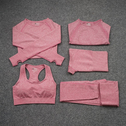 European and American Sexy Seamless Knitted Sports Yoga Outfit Set - Women's Quick-dry Compression High-end Fitness Apparel Set