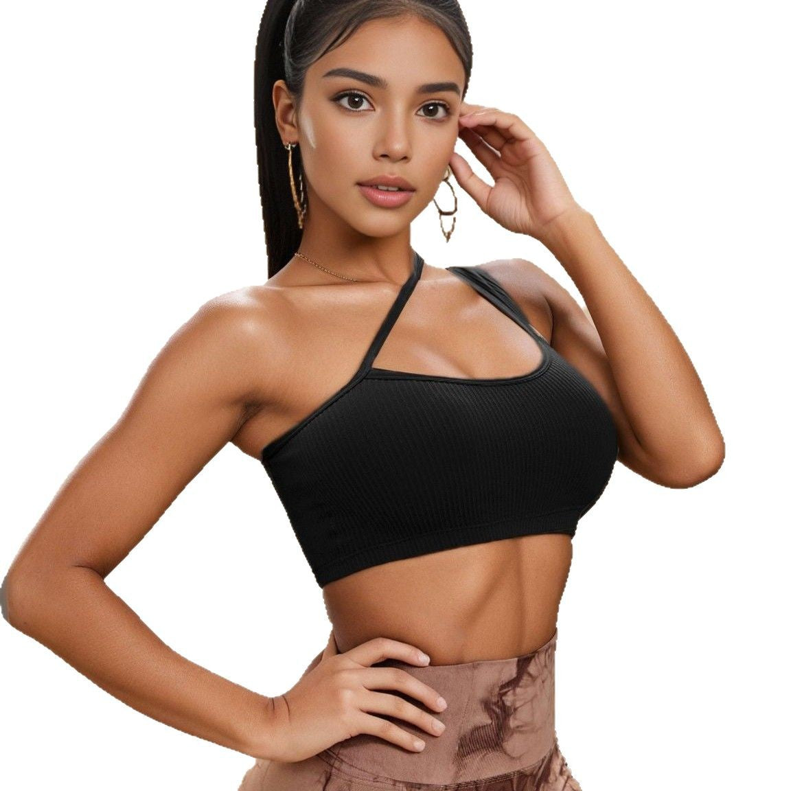 Sexy Yoga Sports Diagonal Suspender Bra Woman Beautiful Back High Intensity Shock-absorbing Underwear Yoga