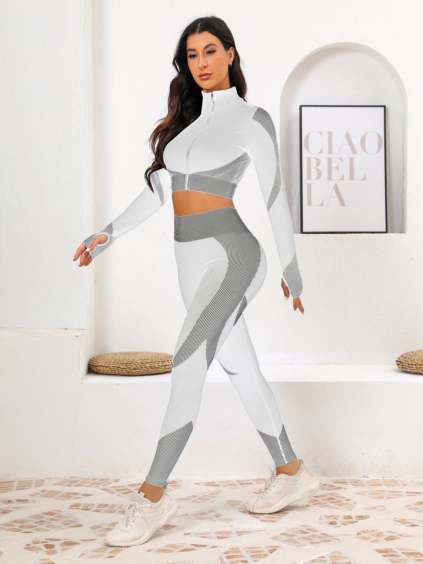 Popular Yoga Suit Set Long Sleeves Trousers Tight Nude Yoga Suit
