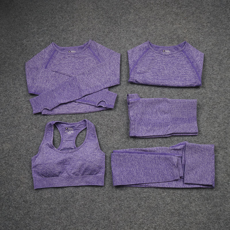 Explosive Yoga Suit Seamless High-waisted Running Hip Pants Suit Quick-drying Long-sleeved Sportswear Women's Suit