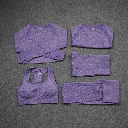 Explosive Yoga Suit Seamless High-waisted Running Hip Pants Suit Quick-drying Long-sleeved Sportswear Women's Suit