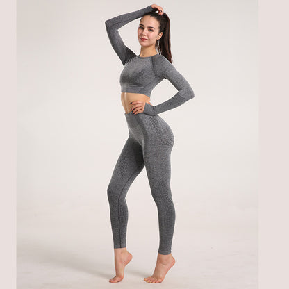 Explosive Yoga Suit Seamless High-waisted Running Hip Pants Suit Quick-drying Long-sleeved Sportswear Women's Suit