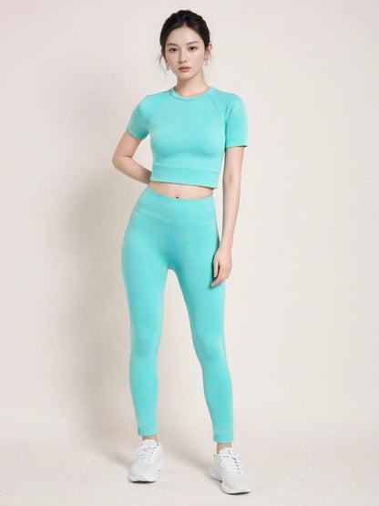 Fitness Yoga Suit Set, High-end Summer, Tight Yoga Suit, Two-piece Set, Trousers, Short-sleeved Pilates Fitness Suit