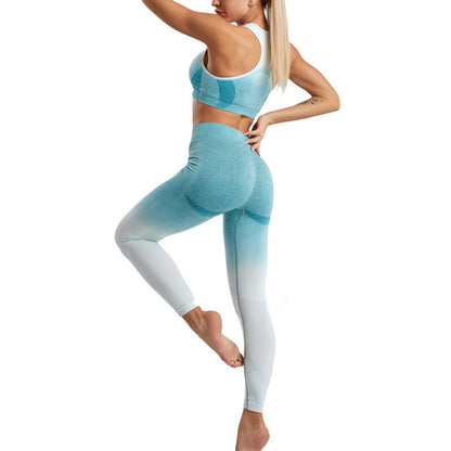 European and American Cross-border E-commerce Explosive Seamless Yoga Sports Vest Set Fitness Buttock Lift Gradient Gradient Yoga Set