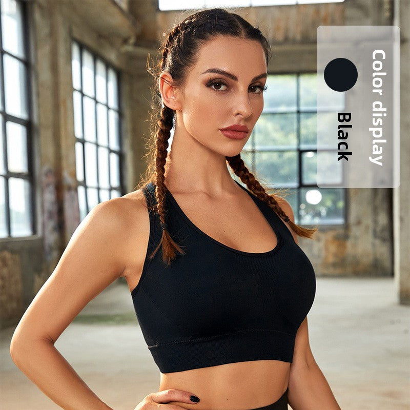Sports Underwear Gathers Seamless Steel Ring Bra Black Technology Support Integrated Cup Summer Thin Hollow Women