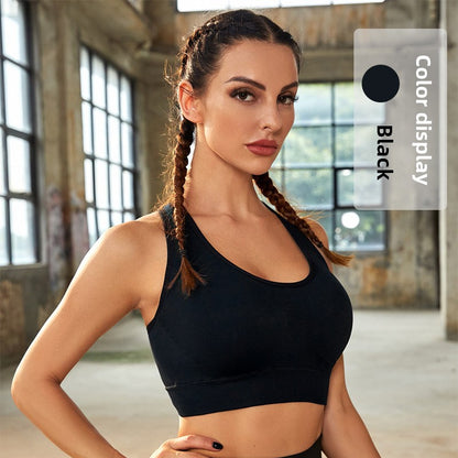 Sports Underwear Gathers Seamless Steel Ring Bra Black Technology Support Integrated Cup Summer Thin Hollow Women