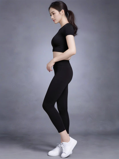 Fitness Yoga Suit Set, High-end Summer, Tight Yoga Suit, Two-piece Set, Trousers, Short-sleeved Pilates Fitness Suit