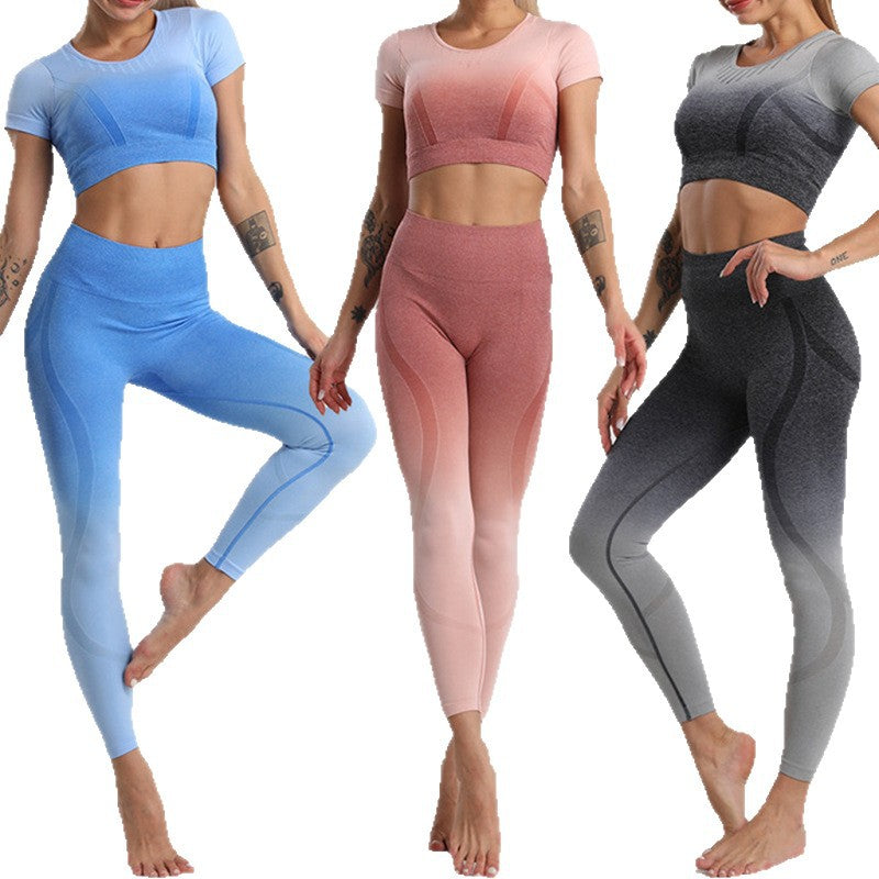 European and American Hanging and Dyeing Seamless Gradual Change Yoga Suit High-end Women's Tight Line Sports Suit Fitness Suit