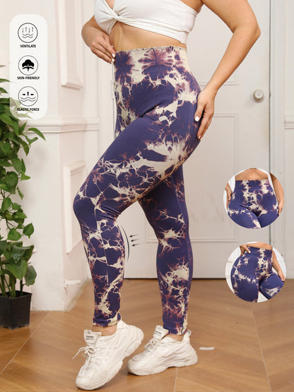 Summer Peach Buttocks Large Size Yoga Pants with Hip Line Tight High Waist Tie-dye Large Size Fitness Pants Quick-drying Outer Wear Women