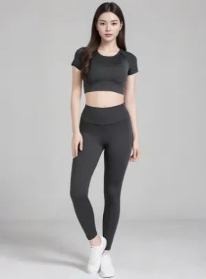 Fitness Yoga Suit Set, High-end Summer, Tight Yoga Suit, Two-piece Set, Trousers, Short-sleeved Pilates Fitness Suit