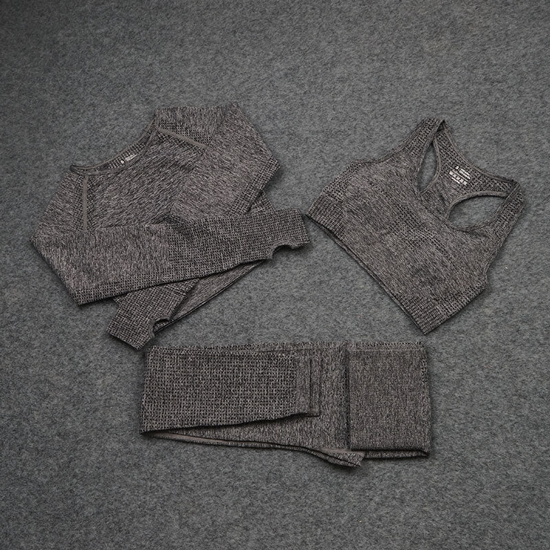 European and American Sexy Seamless Knitted Sports Yoga Outfit Set - Women's Quick-dry Compression High-end Fitness Apparel Set