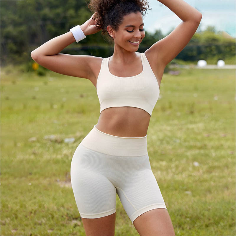 Sweat Yoga Suit Set Skinny Elastic Sports Vest Seamless Buttocks Naked Three-point Yoga Fitness Pants