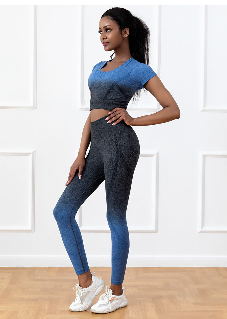 Gradual Change Yoga Suit Sports Fitness Suit Women's Two-piece Running Suit Quick-drying Yoga Suit High-end European and American Sense