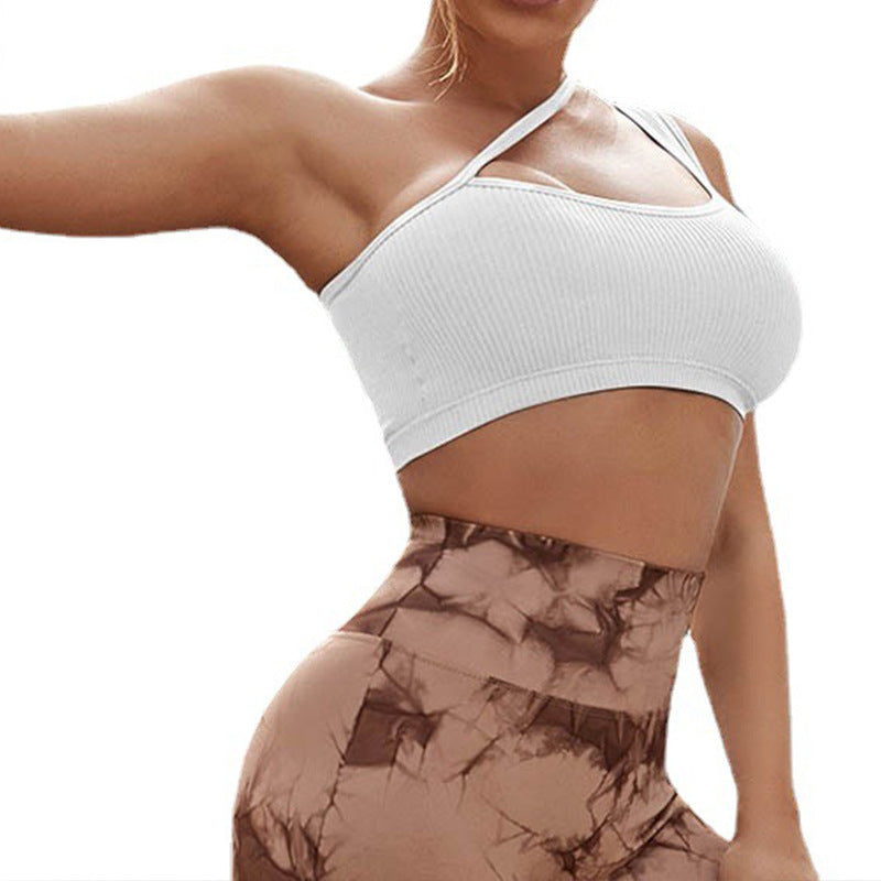 European and American New Products Slanted Shoulder Strap Sports Underwear Women's Shock-proof Gathering Sports Vest Sexy One-piece Yoga Bra