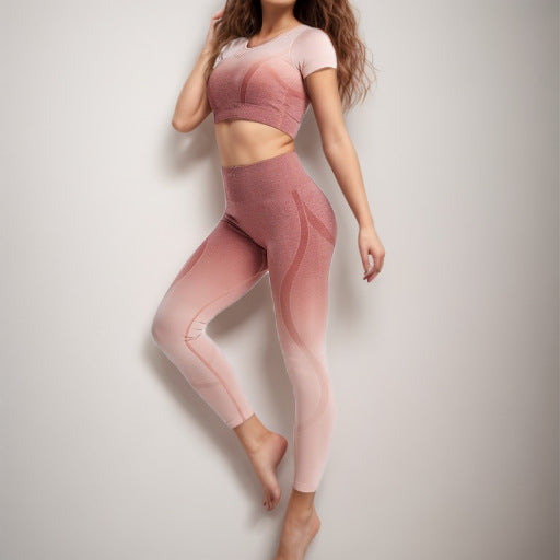 Gradual Change Yoga Suit Sports Fitness Suit Women's Two-piece Running Suit Quick-drying Yoga Suit High-end European and American Sense