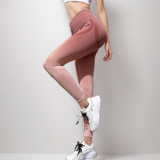 Tie-dye gradual change yoga pants seamless sports trousers women's outer wear anti-light quick-drying tight belly pants hip shaping