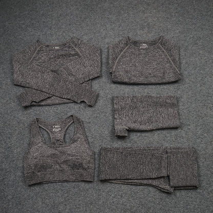 European and American Sexy Seamless Knitted Sports Yoga Outfit Set - Women's Quick-dry Compression High-end Fitness Apparel Set