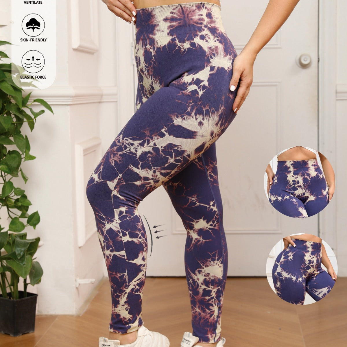 Summer Peach Buttocks Large Size Yoga Pants with Hip Line Tight High Waist Tie-dye Large Size Fitness Pants Quick-drying Outer Wear Women