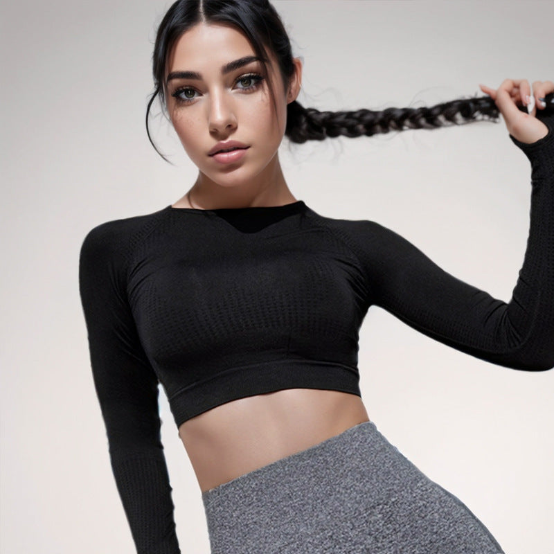Popular Seamless Yoga Long Sleeve T-Shirt Skinny Quick-Drying Sportswear Women's Skin-friendly Breathable Belly Short Fitness Top