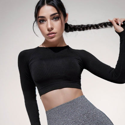 Popular Seamless Yoga Long Sleeve T-Shirt Skinny Quick-Drying Sportswear Women's Skin-friendly Breathable Belly Short Fitness Top
